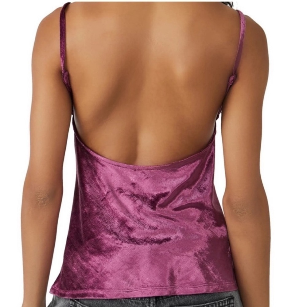 Free People Crushed Velvet Cowl Neck Camisole Tank Top in Deep Plum Medium - Picture 2 of 8